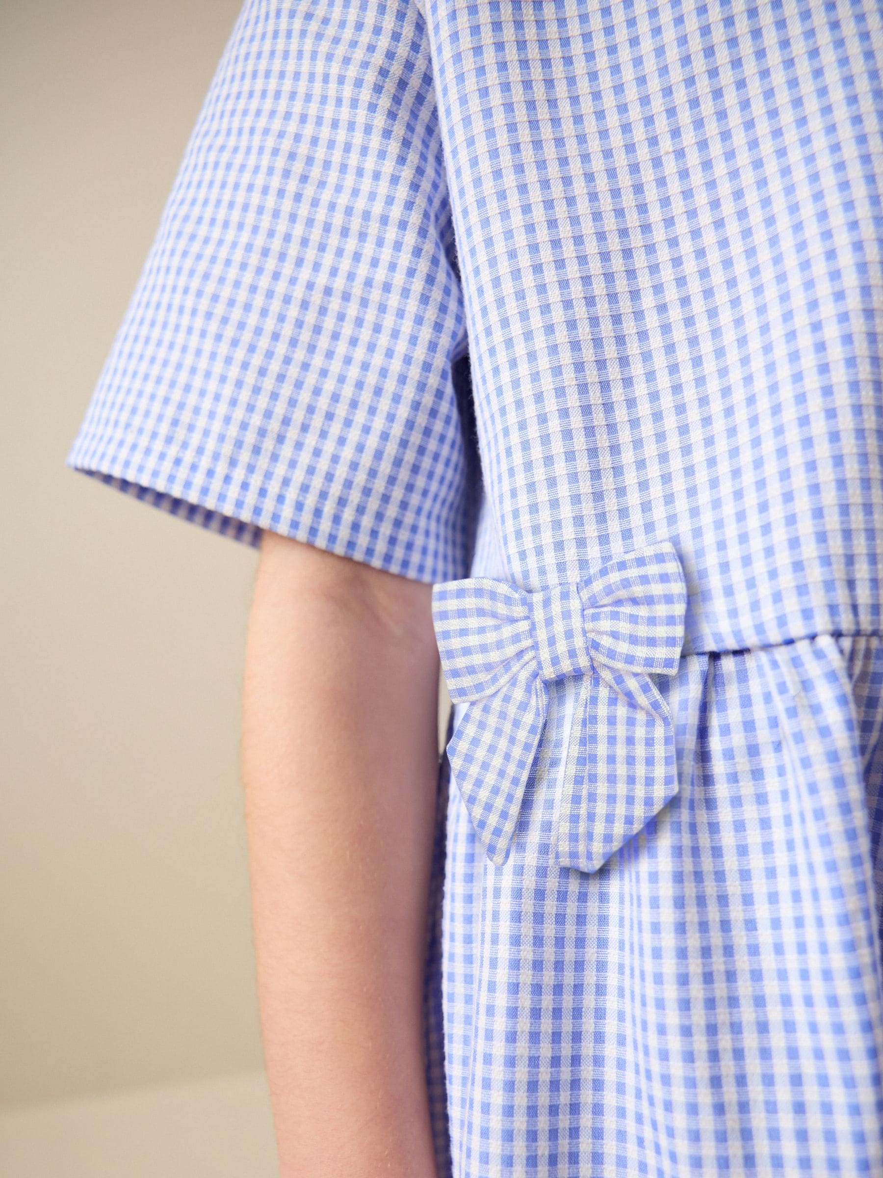 Blue Cotton Rich Utility Bow Gingham School Dress (3-14yrs) image 5