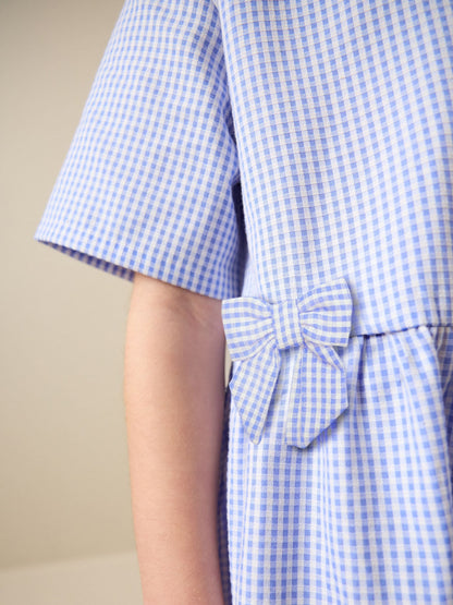 Blue Cotton Rich Utility Bow Gingham School Dress (3-14yrs) image 5