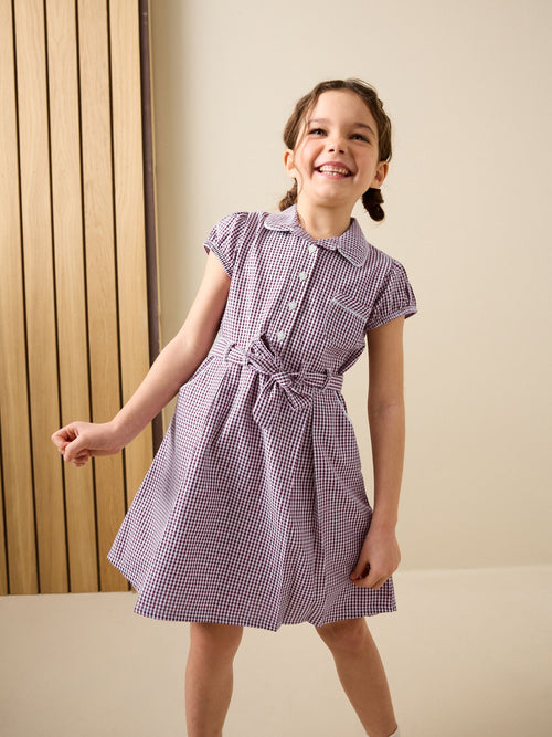 Dsiney Kidz - Burgundy Red Cotton Rich Belted School Dress with Scrunchie (3-14yrs) image 1