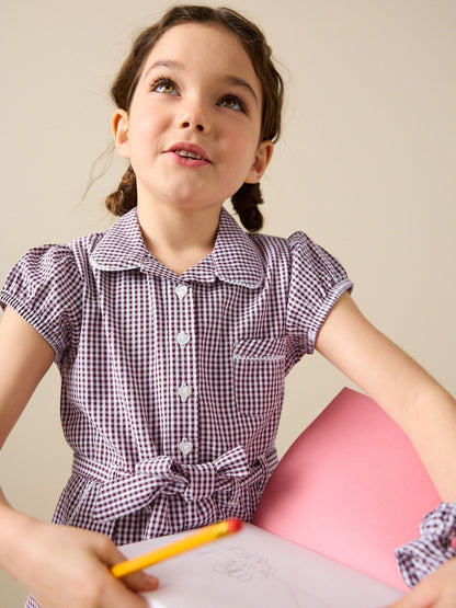 Burgundy Red Cotton Rich Belted School Dress with Scrunchie (3-14yrs) image 2