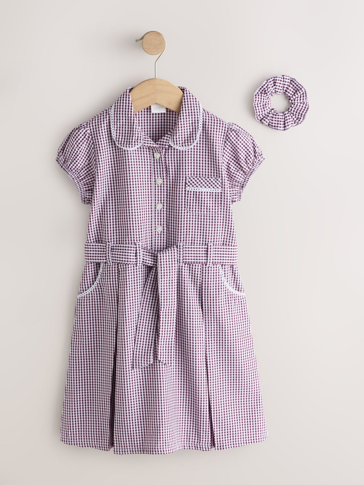 Burgundy Red Cotton Rich Belted School Dress with Scrunchie (3-14yrs) image 5