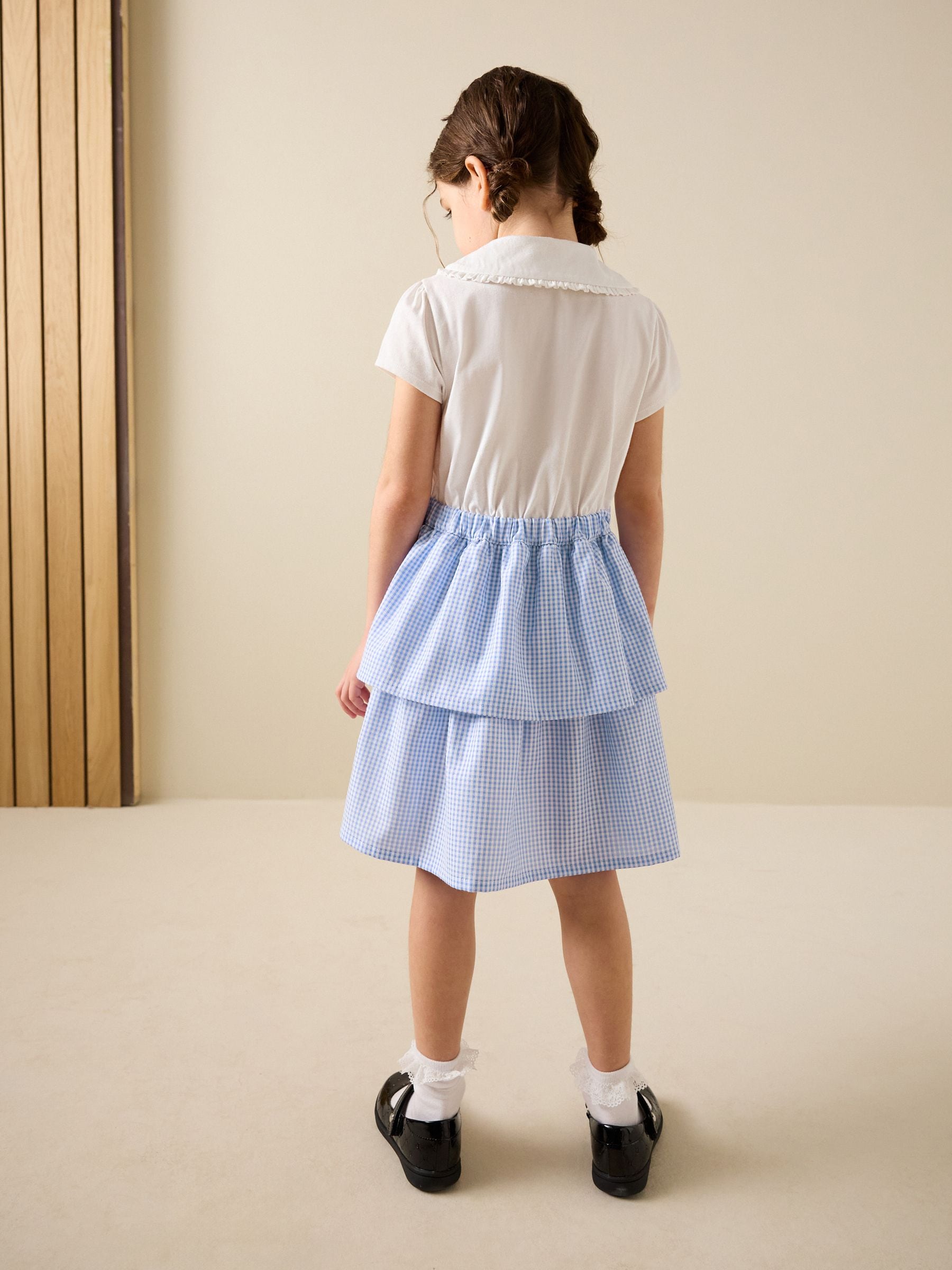 Dsiney Kidz - White and Blue Gingham School Tiered Rara Twofer Dress (3-14yrs) image 3