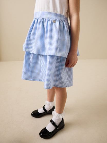 Dsiney Kidz - White and Blue Gingham School Tiered Rara Twofer Dress (3-14yrs) image 4