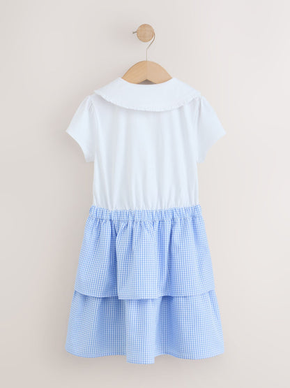 Dsiney Kidz - White and Blue Gingham School Tiered Rara Twofer Dress (3-14yrs) image 7