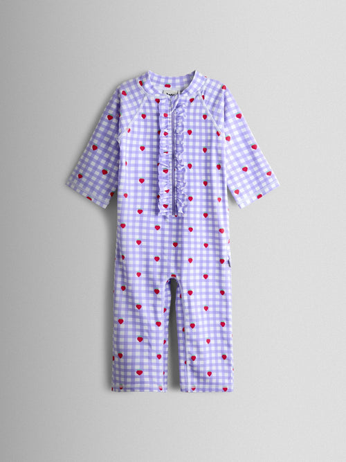 JoJo Maman Bébé Lilac Gingham Strawberry UV Sunsafe Suit image 1