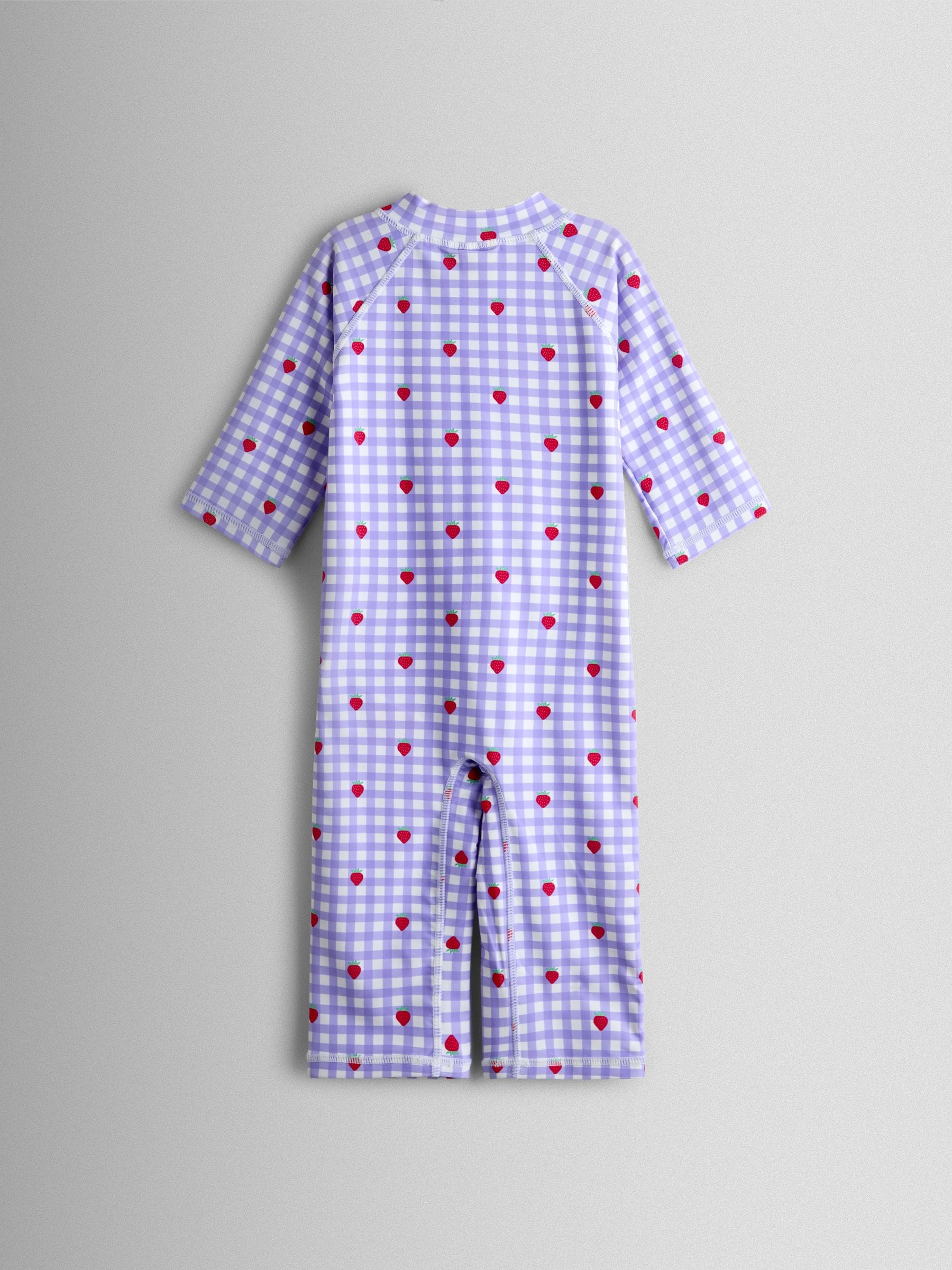 JoJo Maman Bébé Lilac Gingham Strawberry UV Sunsafe Suit image 2