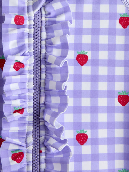 JoJo Maman Bébé Lilac Gingham Strawberry UV Sunsafe Suit image 3