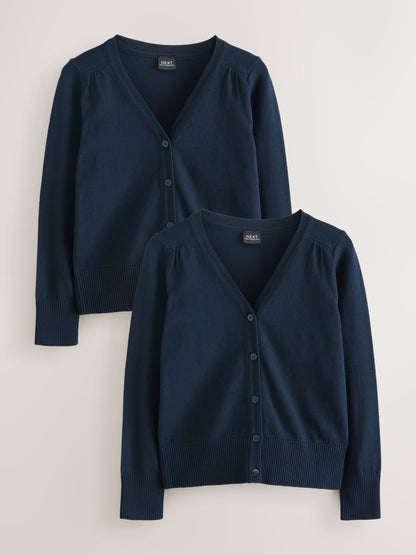 Dsiney Kidz - Navy Blue 2 Pack Cotton Rich School V-Neck Cardigans (3-16yrs) image 1