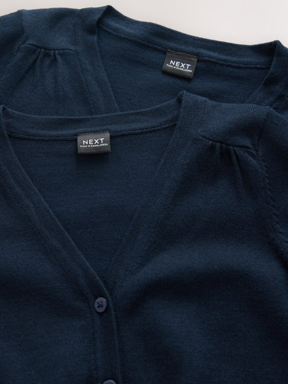 Dsiney Kidz - Navy Blue 2 Pack Cotton Rich School V-Neck Cardigans (3-16yrs) image 4