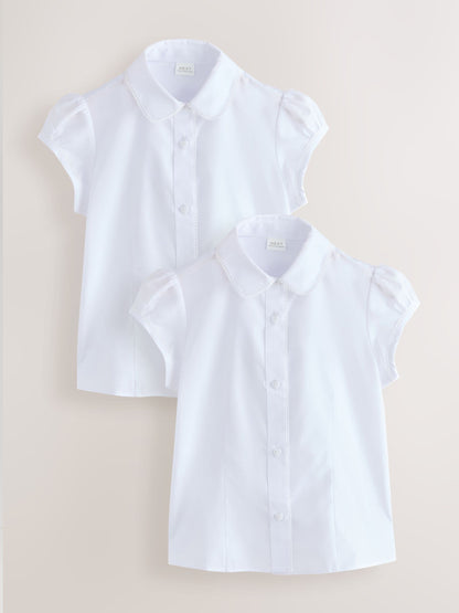 Dsiney Kidz - White Girls' Short Sleeve Lace Edge Collar School Shirts 2 Pack (3-14yrs) image 1