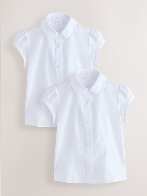Dsiney Kidz - White Girls' Short Sleeve Lace Edge Collar School Shirts 2 Pack (3-14yrs) image 1