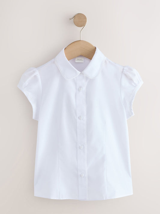 Dsiney Kidz - White Girls' Short Sleeve Lace Edge Collar School Shirts 2 Pack (3-14yrs) image 2