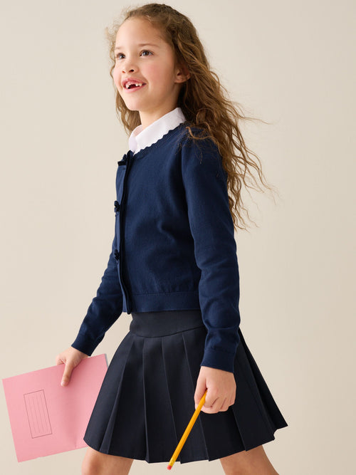 Dsiney Kidz - Navy Blue Cotton Rich Bow Front School Cardigan (3-16yrs) image 1