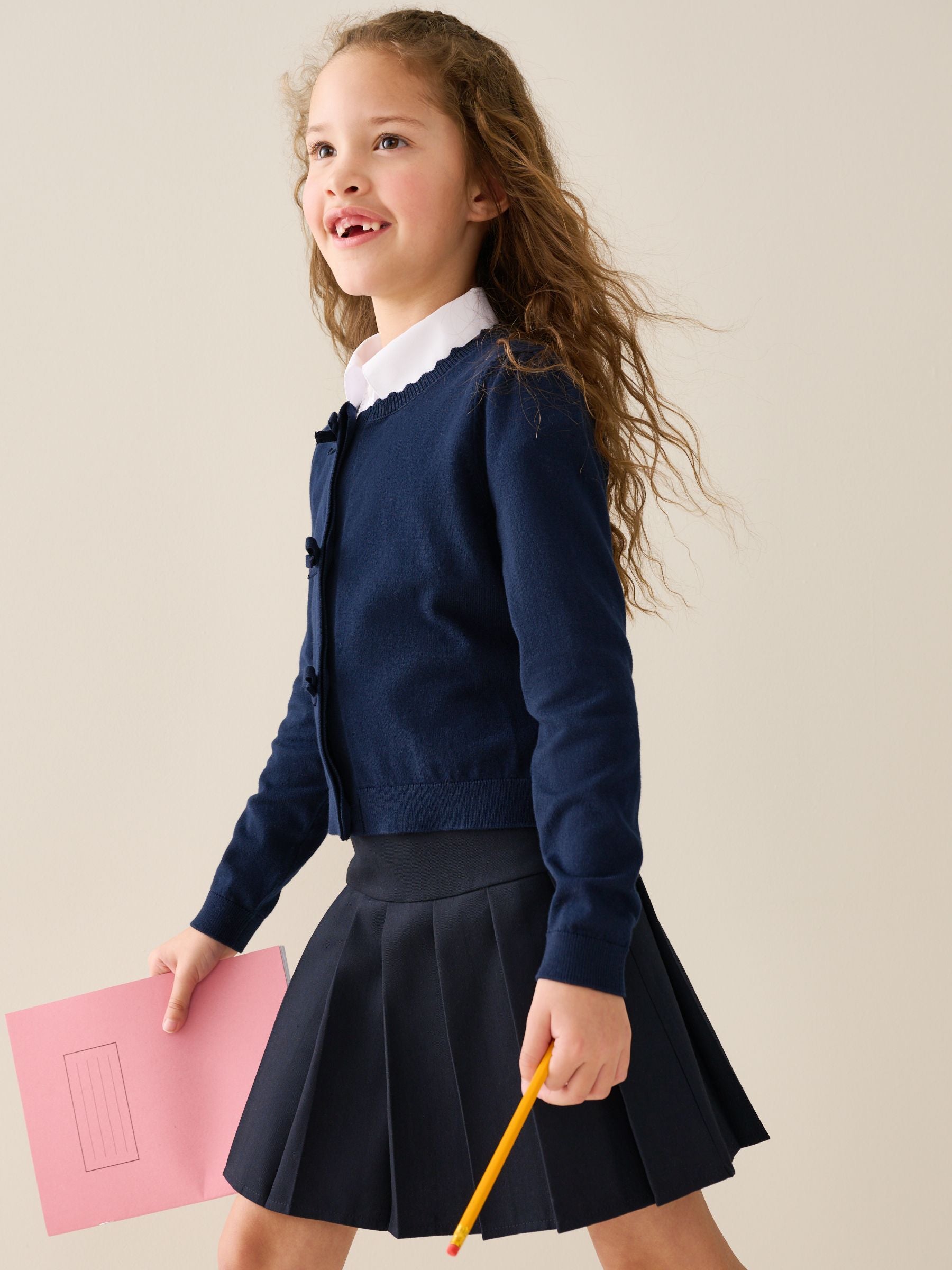Dsiney Kidz - Navy Blue Cotton Rich Bow Front School Cardigan (3-16yrs) image 1