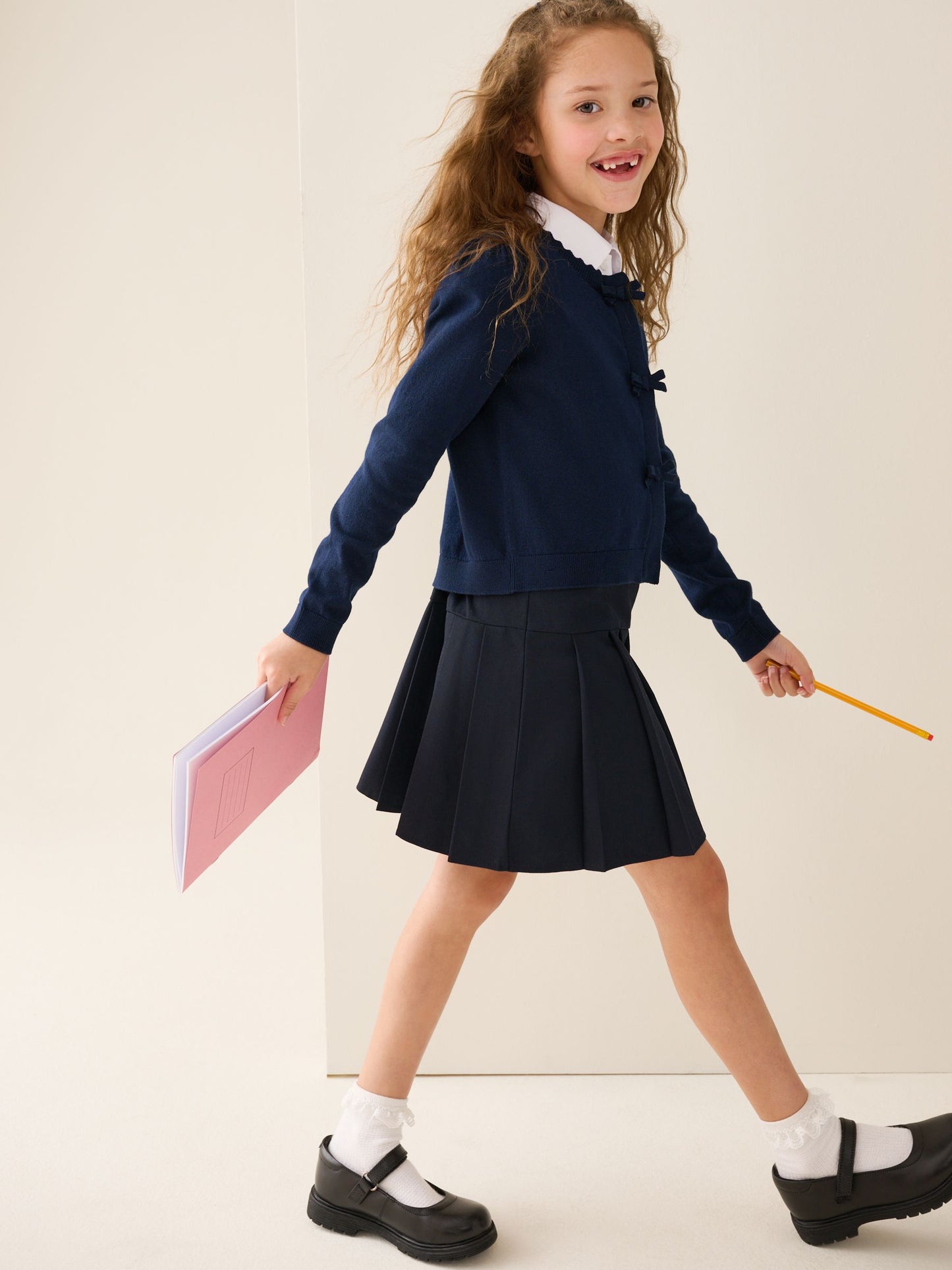 Dsiney Kidz - Navy Blue Cotton Rich Bow Front School Cardigan (3-16yrs) image 2