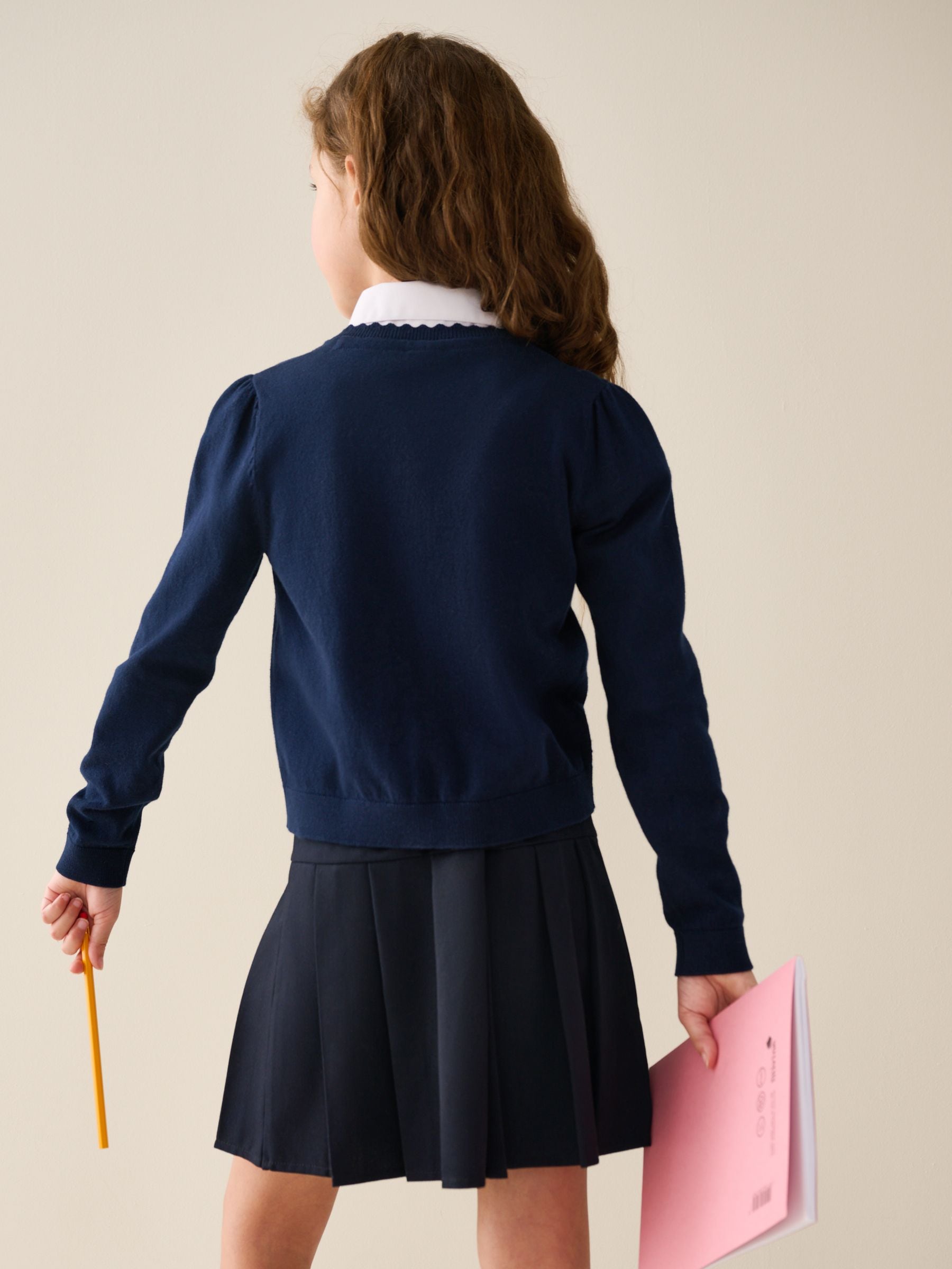 Dsiney Kidz - Navy Blue Cotton Rich Bow Front School Cardigan (3-16yrs) image 3