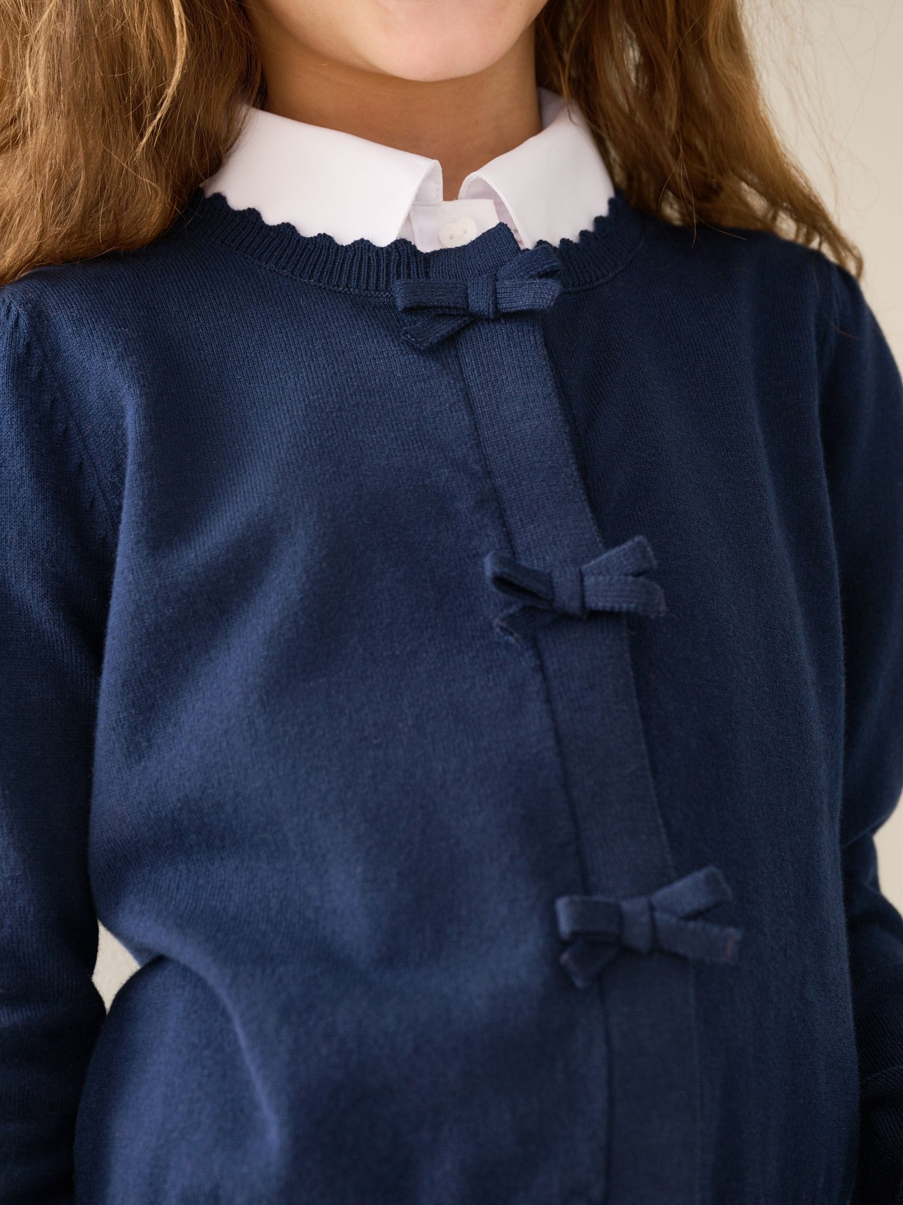 Dsiney Kidz - Navy Blue Cotton Rich Bow Front School Cardigan (3-16yrs) image 4