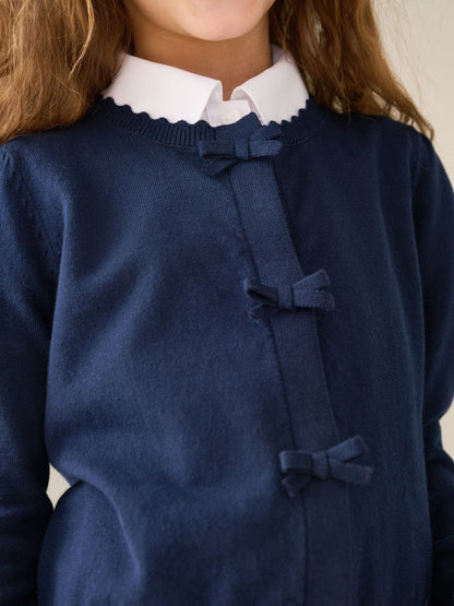 Dsiney Kidz - Navy Blue Cotton Rich Bow Front School Cardigan (3-16yrs) image 4
