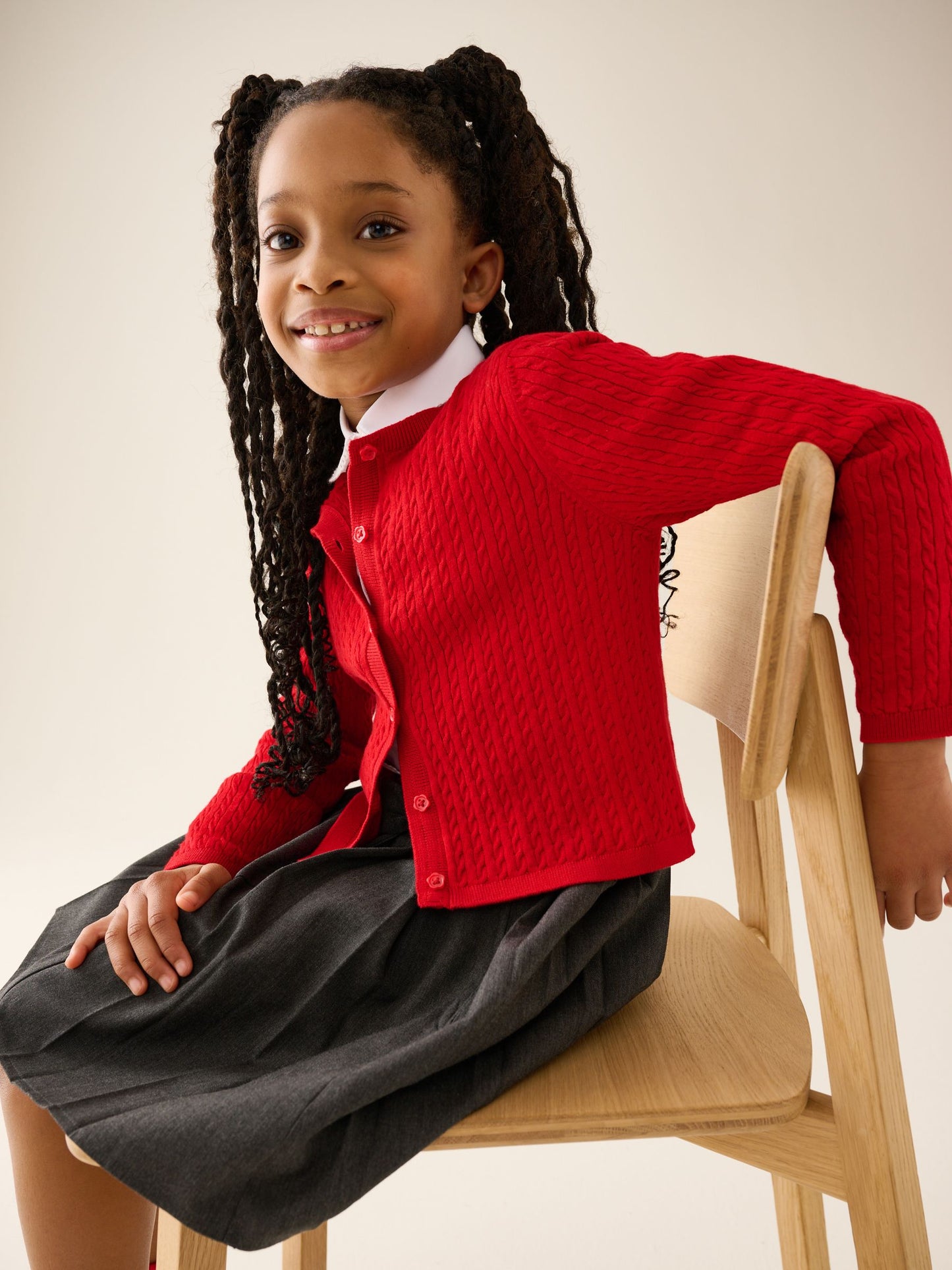 Dsiney Kidz - Red Cotton Rich Cable Knit School Cardigan (3-16yrs) image 1