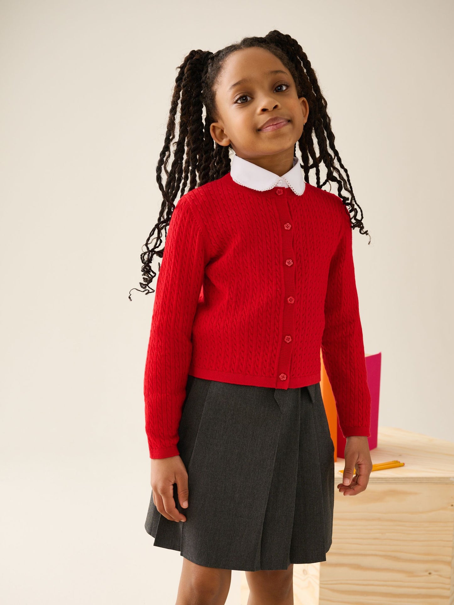 Dsiney Kidz - Red Cotton Rich Cable Knit School Cardigan (3-16yrs) image 2
