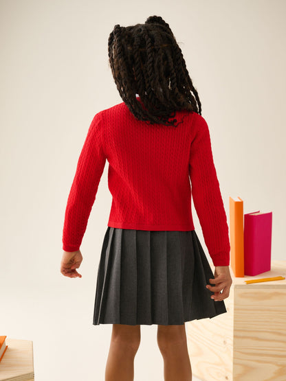 Dsiney Kidz - Red Cotton Rich Cable Knit School Cardigan (3-16yrs) image 3
