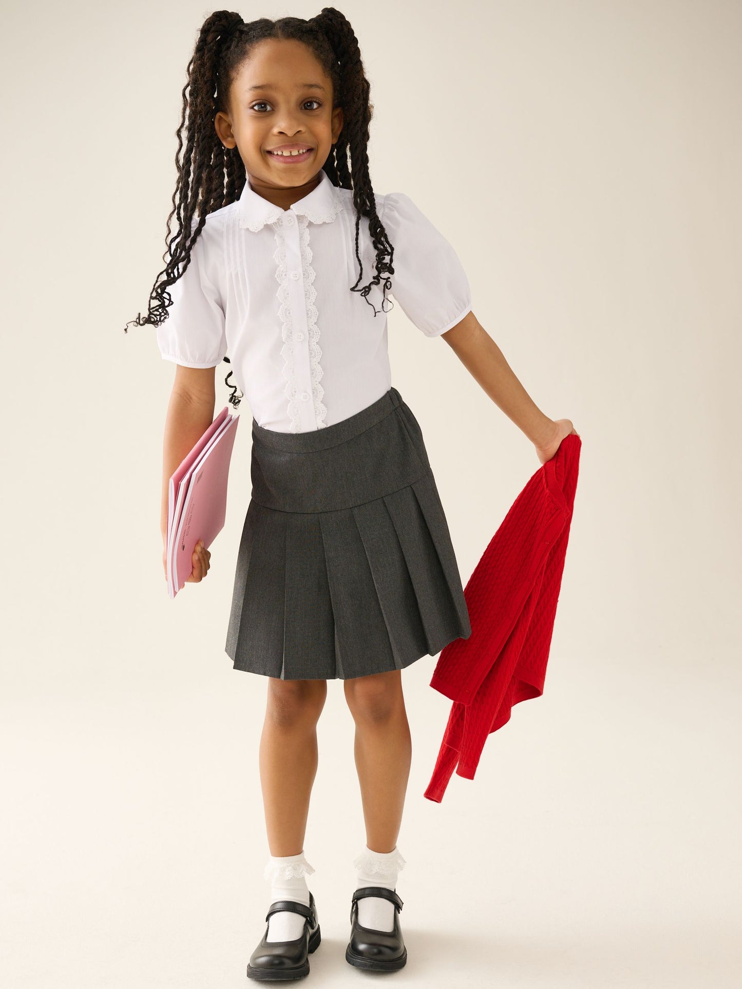 Dsiney Kidz - White Girls Lace Trim Three Quarter Sleeve School Blouse (3-14yrs) image 1