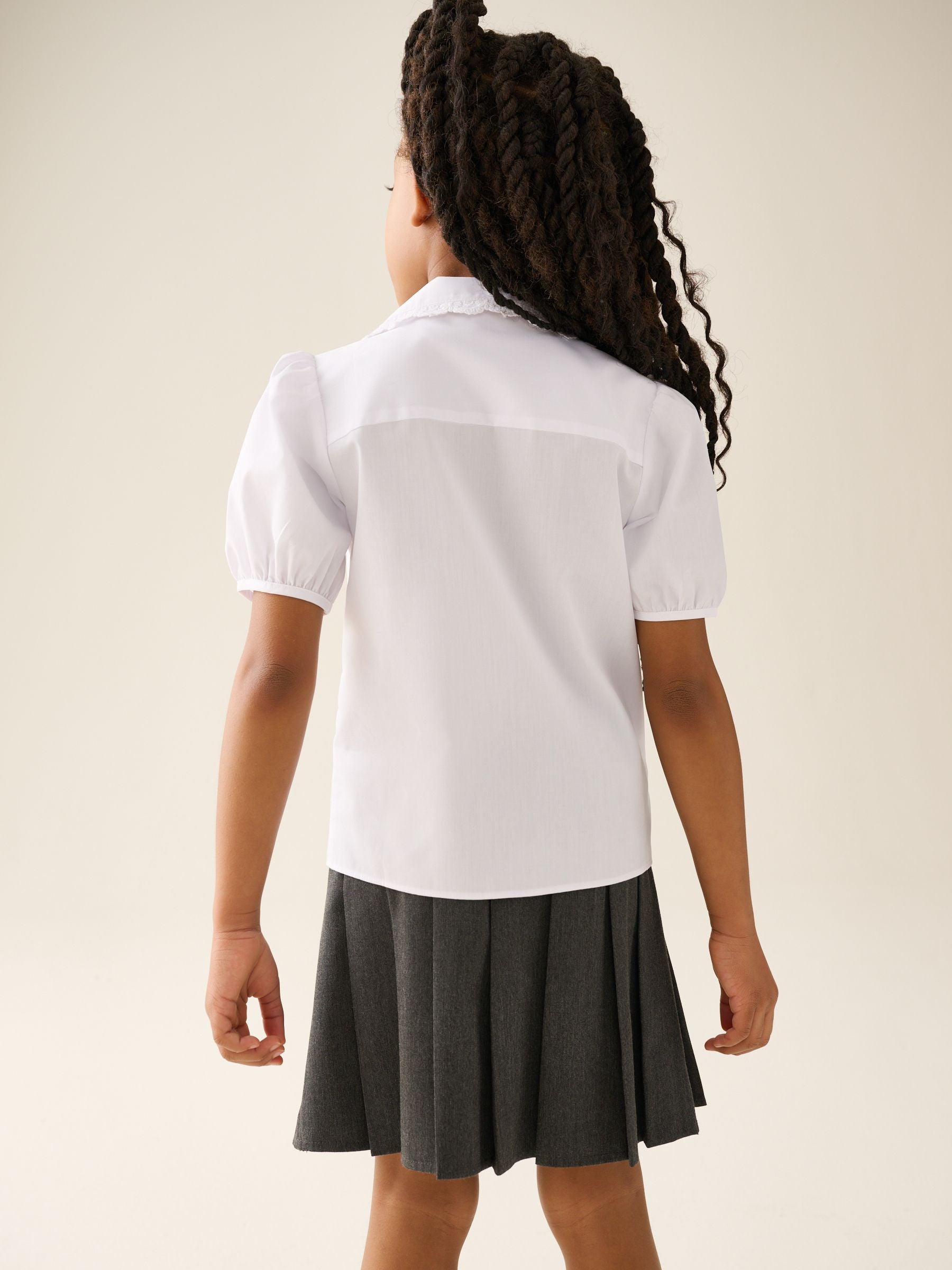 Dsiney Kidz - White Girls Lace Trim Three Quarter Sleeve School Blouse (3-14yrs) image 3