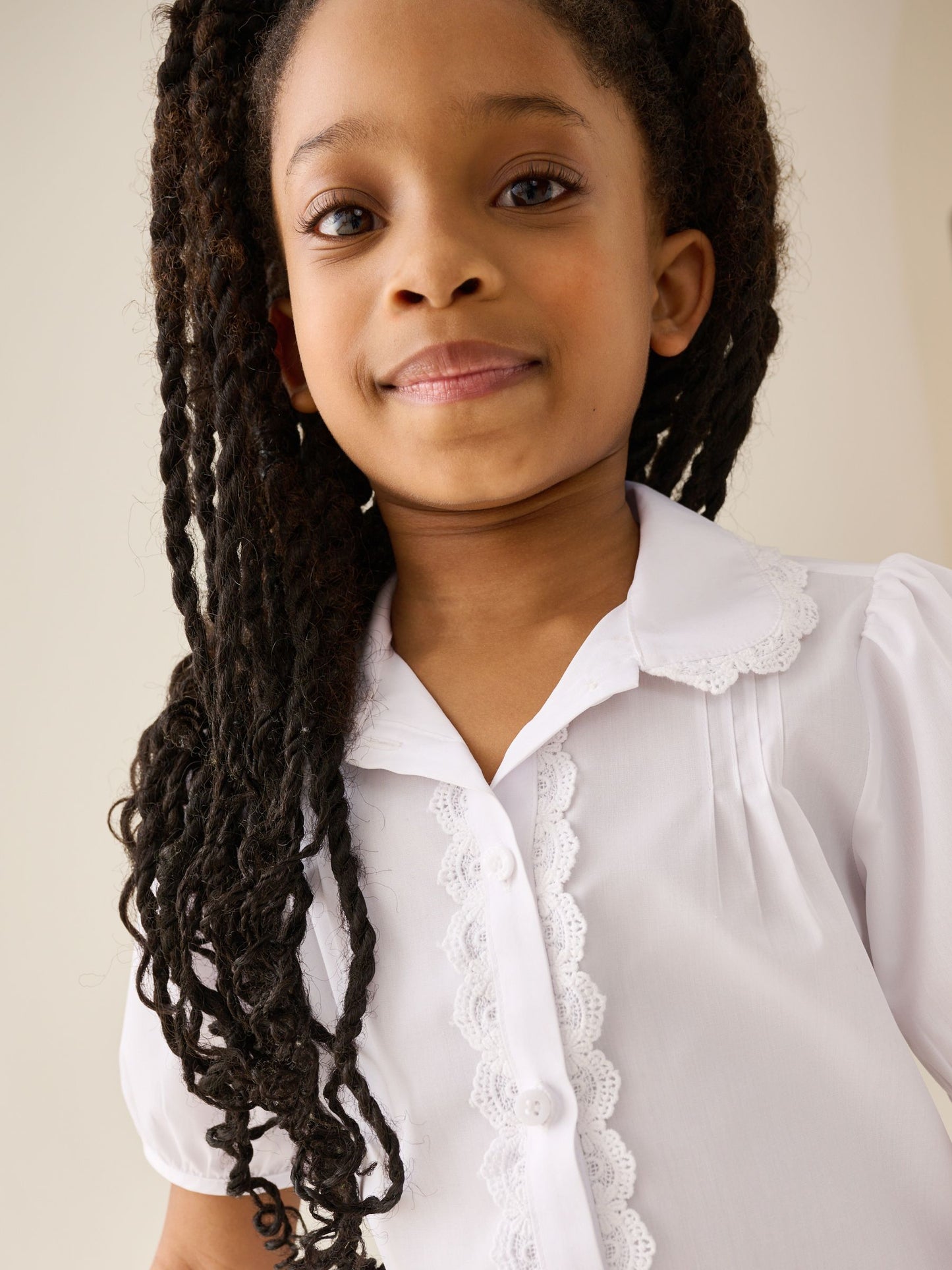 Dsiney Kidz - White Girls Lace Trim Three Quarter Sleeve School Blouse (3-14yrs) image 4