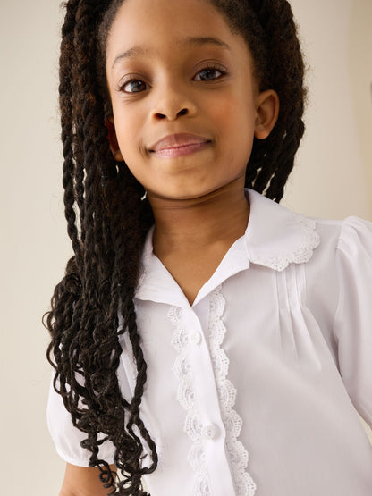 Dsiney Kidz - White Girls Lace Trim Three Quarter Sleeve School Blouse (3-14yrs) image 4