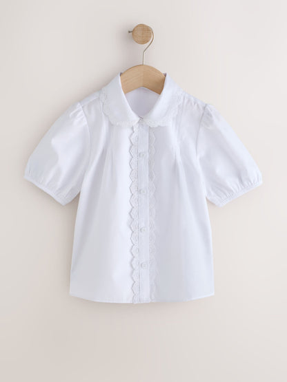 Dsiney Kidz - White Girls Lace Trim Three Quarter Sleeve School Blouse (3-14yrs) image 5