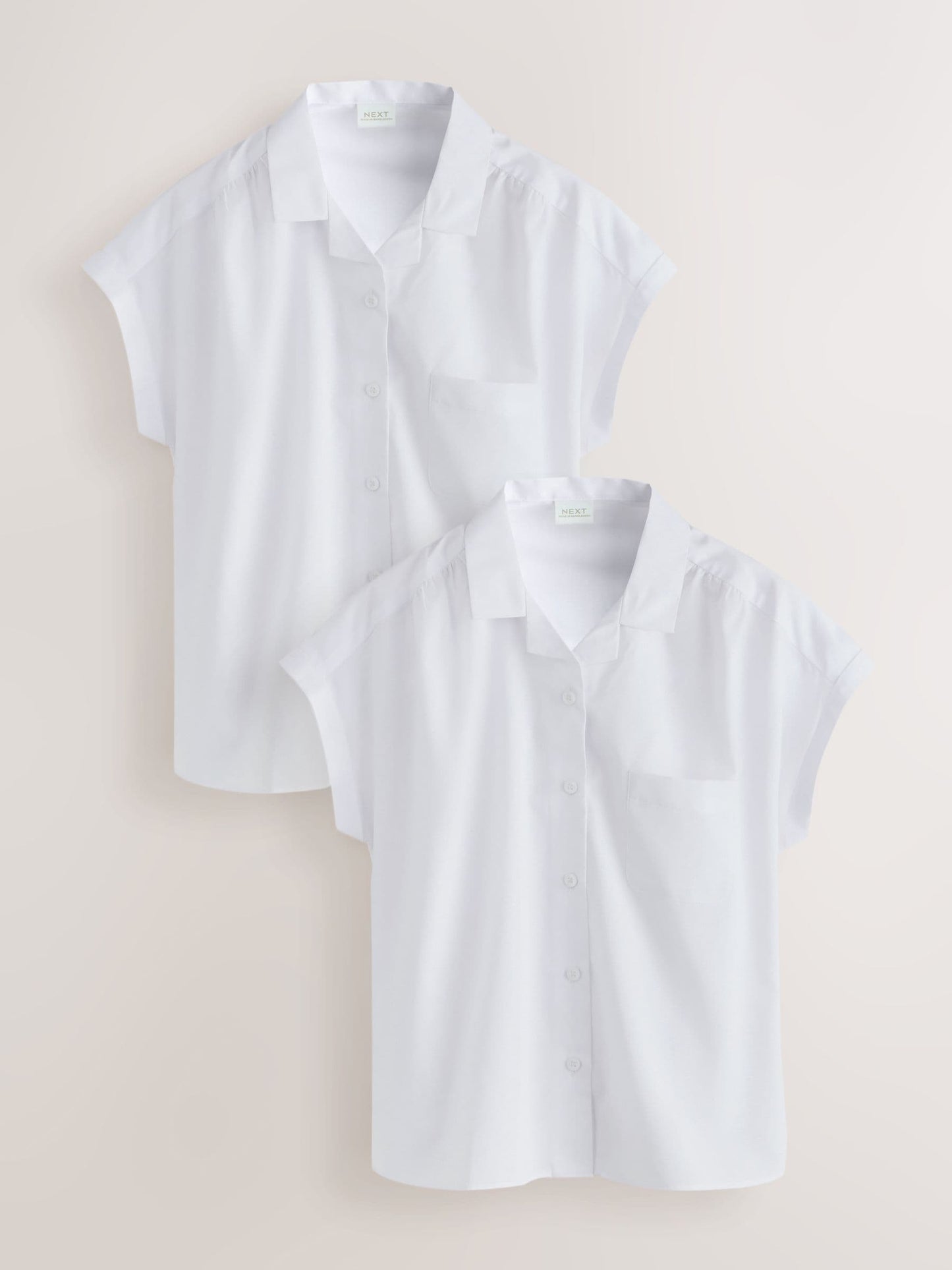 Dsiney Kidz - White 2 Pack Girls Short Sleeve Revere Collar Boxy Fit School Shirts (9-18yrs) image 1