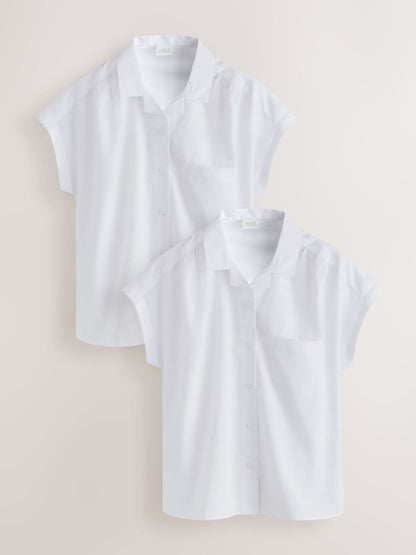 Dsiney Kidz - White 2 Pack Girls Short Sleeve Revere Collar Boxy Fit School Shirts (9-18yrs) image 1