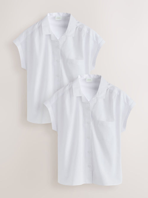 Dsiney Kidz - White 2 Pack Girls Short Sleeve Revere Collar Boxy Fit School Shirts (9-18yrs) image 1