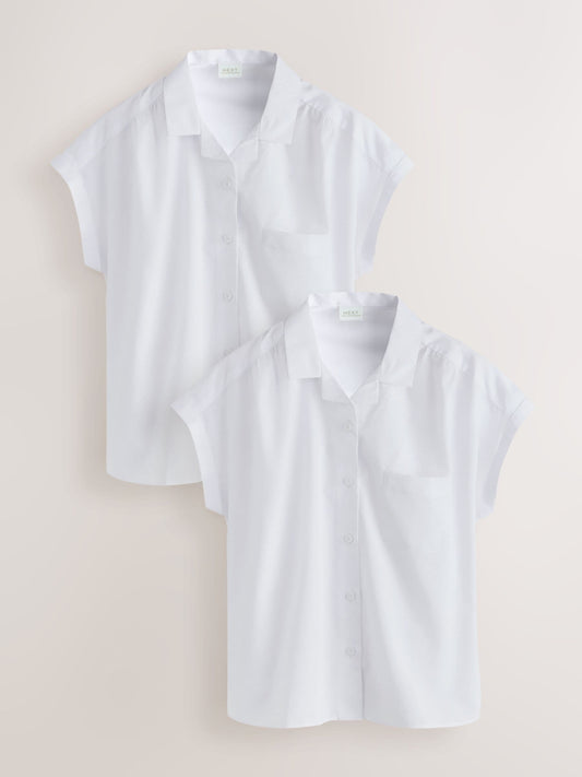 Dsiney Kidz - White 2 Pack Girls Short Sleeve Revere Collar Boxy Fit School Shirts (9-18yrs) image 1