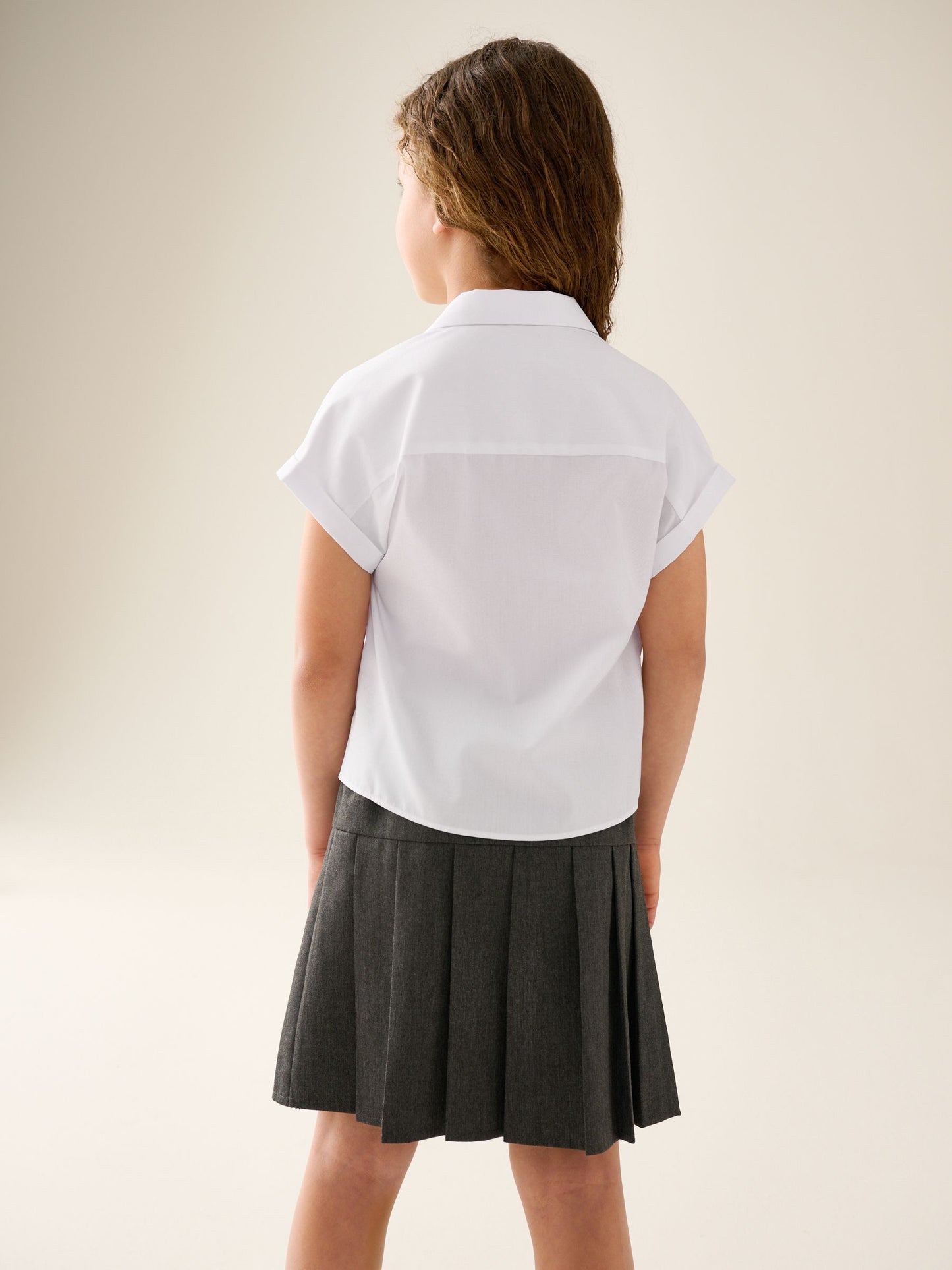 Dsiney Kidz - White 2 Pack Girls Short Sleeve Revere Collar Boxy Fit School Shirts (9-18yrs) image 3
