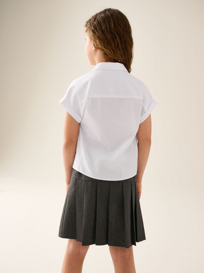 Dsiney Kidz - White 2 Pack Girls Short Sleeve Revere Collar Boxy Fit School Shirts (9-18yrs) image 3