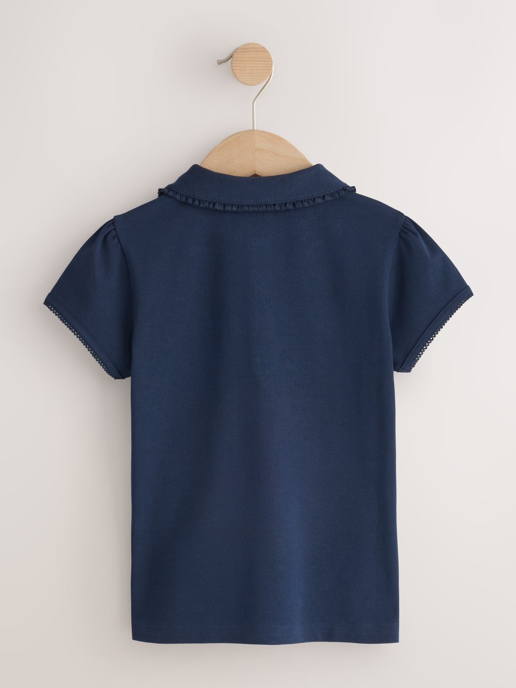 Dsiney Kidz - Navy Blue Girls Cotton Stretch Frill Collar School Polo Tops 2 Pack (3-16yrs) image 3