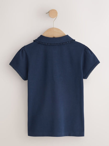 Dsiney Kidz - Navy Blue Girls Cotton Stretch Frill Collar School Polo Tops 2 Pack (3-16yrs) image 3