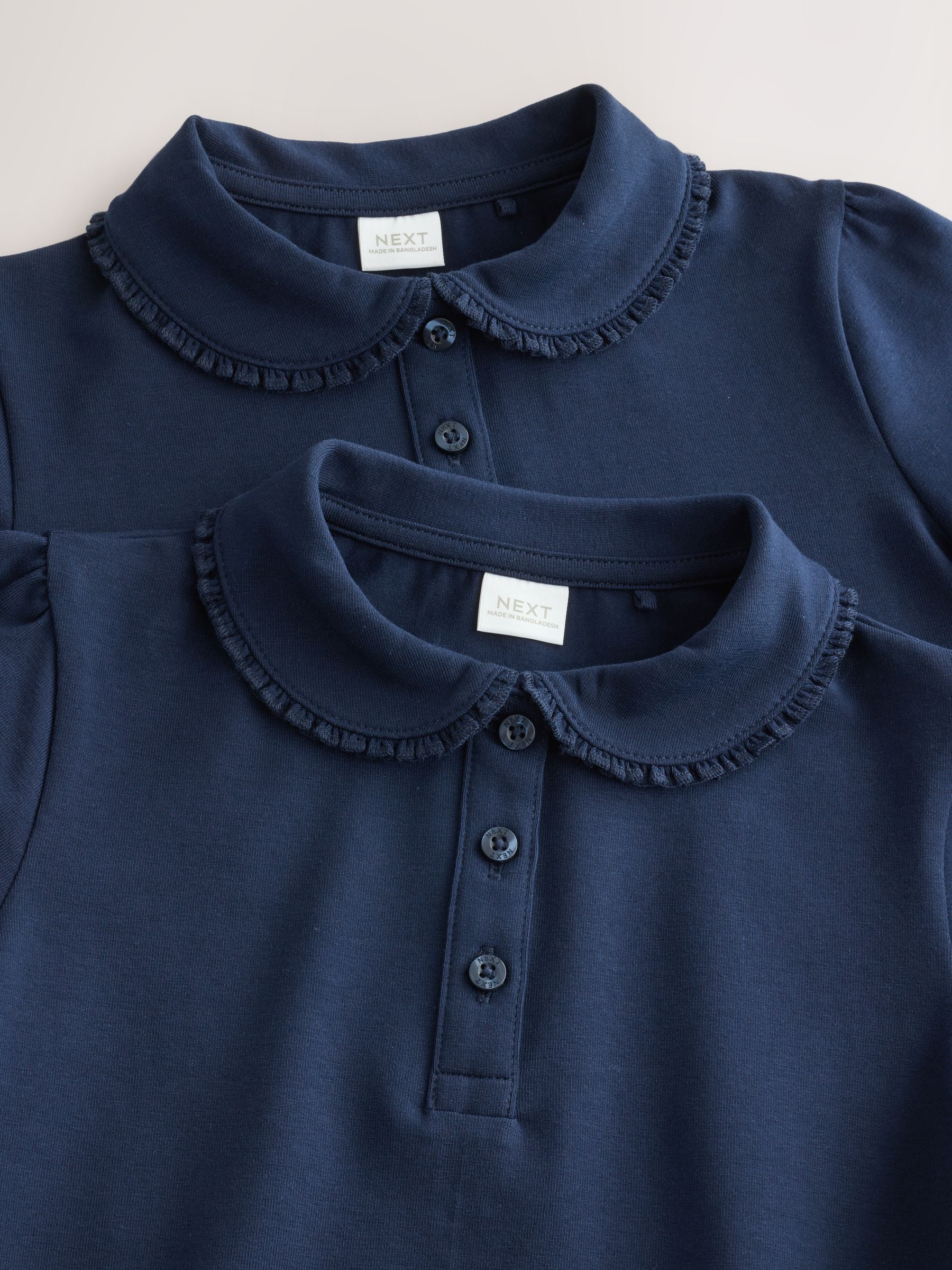 Dsiney Kidz - Navy Blue Girls Cotton Stretch Frill Collar School Polo Tops 2 Pack (3-16yrs) image 5