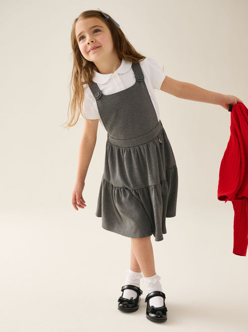 Dsiney Kidz - Grey Jersey Stretch Tiered Pinafore School Dress (3-14yrs) image 1