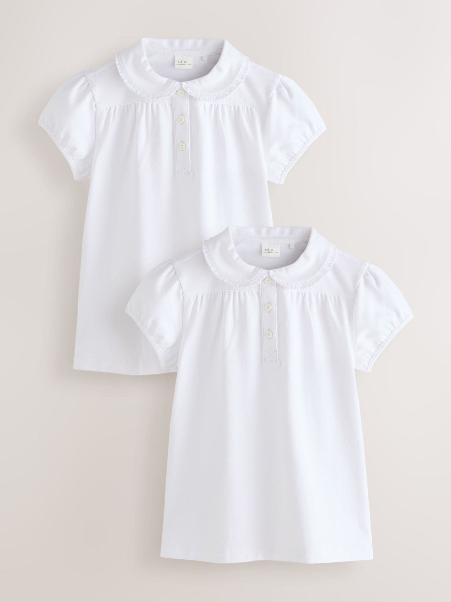Dsiney Kidz - White Cotton Stretch Pretty Collar School Jersey Tops 2 Pack (3-14yrs) image 1