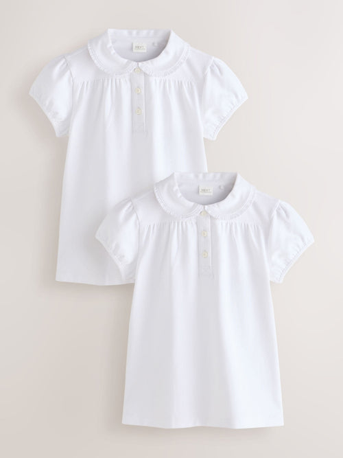 Dsiney Kidz - White Cotton Stretch Pretty Collar School Jersey Tops 2 Pack (3-14yrs) image 1