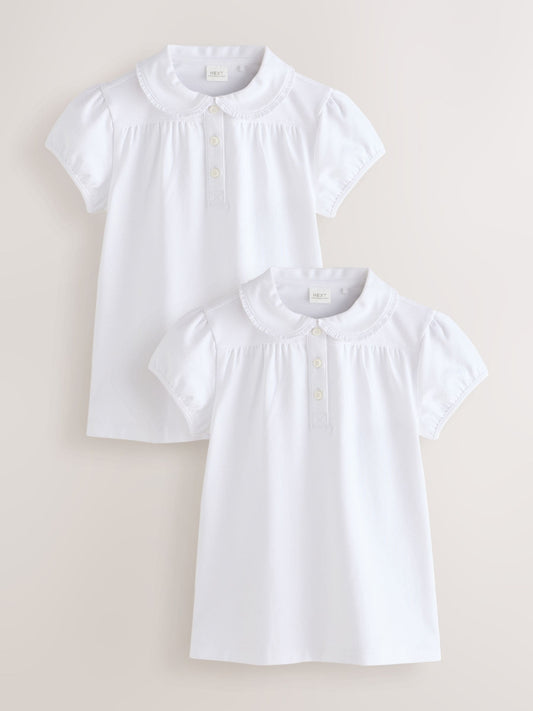 Dsiney Kidz - White Cotton Stretch Pretty Collar School Jersey Tops 2 Pack (3-14yrs) image 1