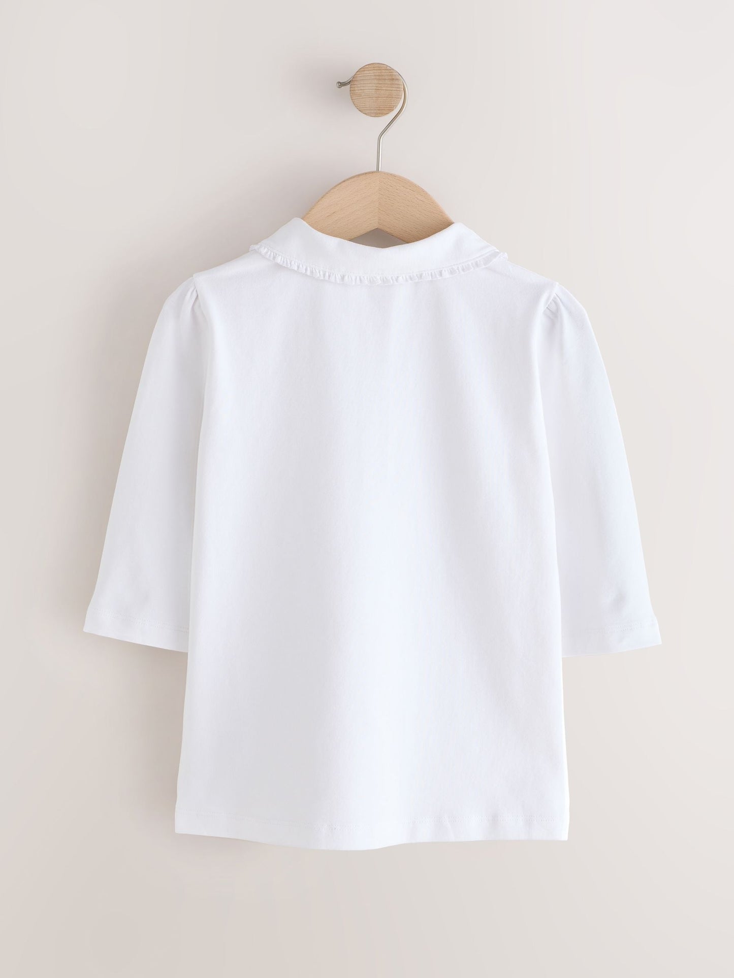 Dsiney Kidz - White 2 pack Girls Cotton Stretch Three Quarter Sleeve Frill Collar School Polo Tops (3-16yrs) image 3