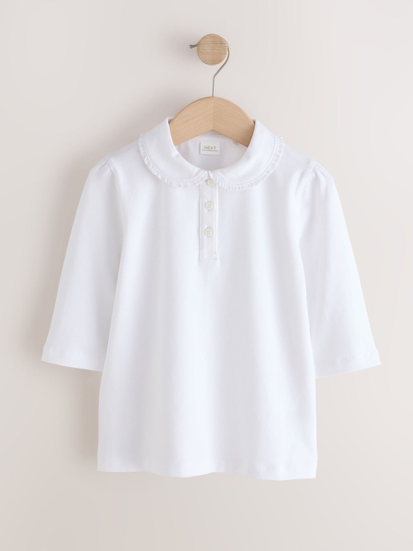 Dsiney Kidz - White 2 pack Girls Cotton Stretch Three Quarter Sleeve Frill Collar School Polo Tops (3-16yrs) image 4