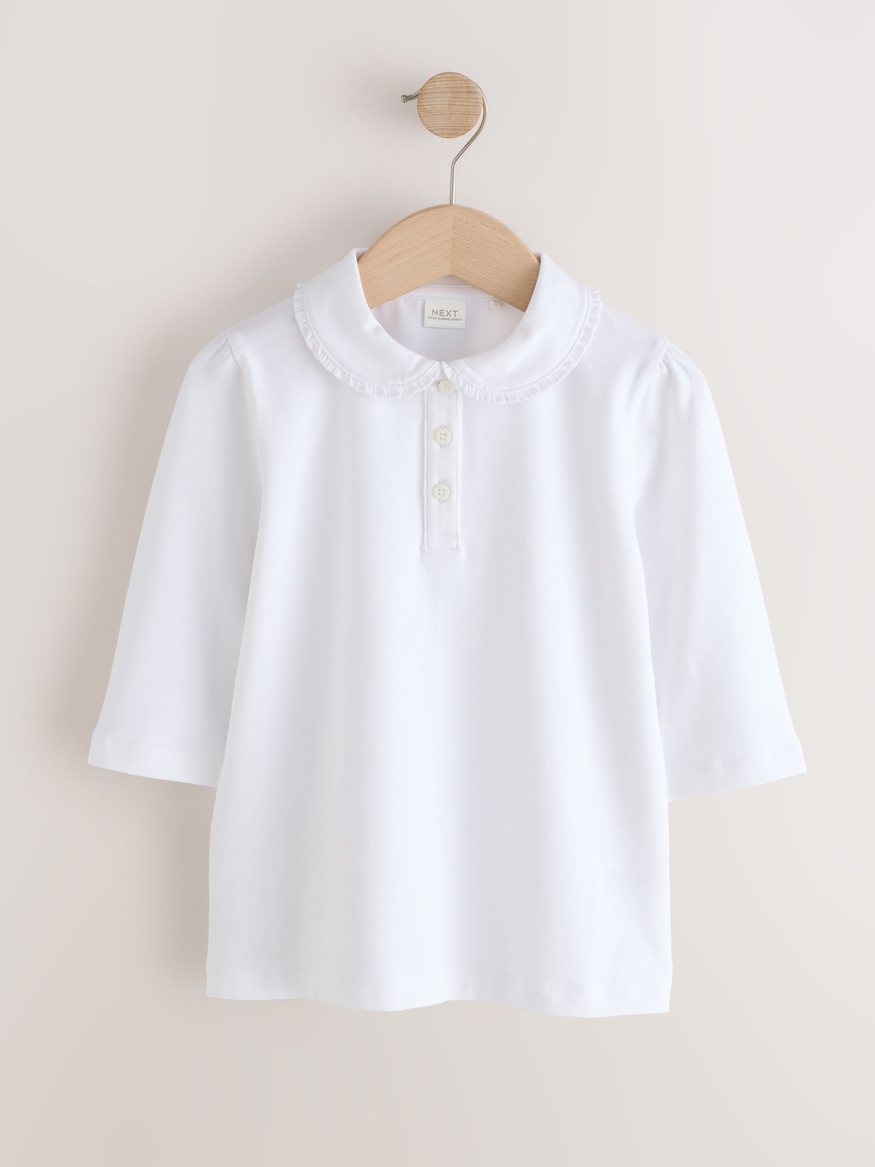 Dsiney Kidz - White 2 pack Girls Cotton Stretch Three Quarter Sleeve Frill Collar School Polo Tops (3-16yrs) image 4