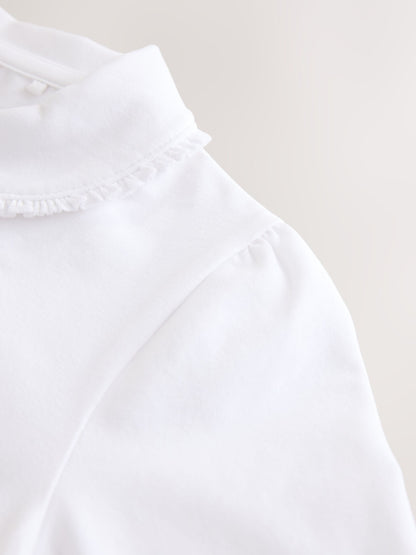 Dsiney Kidz - White 2 pack Girls Cotton Stretch Three Quarter Sleeve Frill Collar School Polo Tops (3-16yrs) image 5