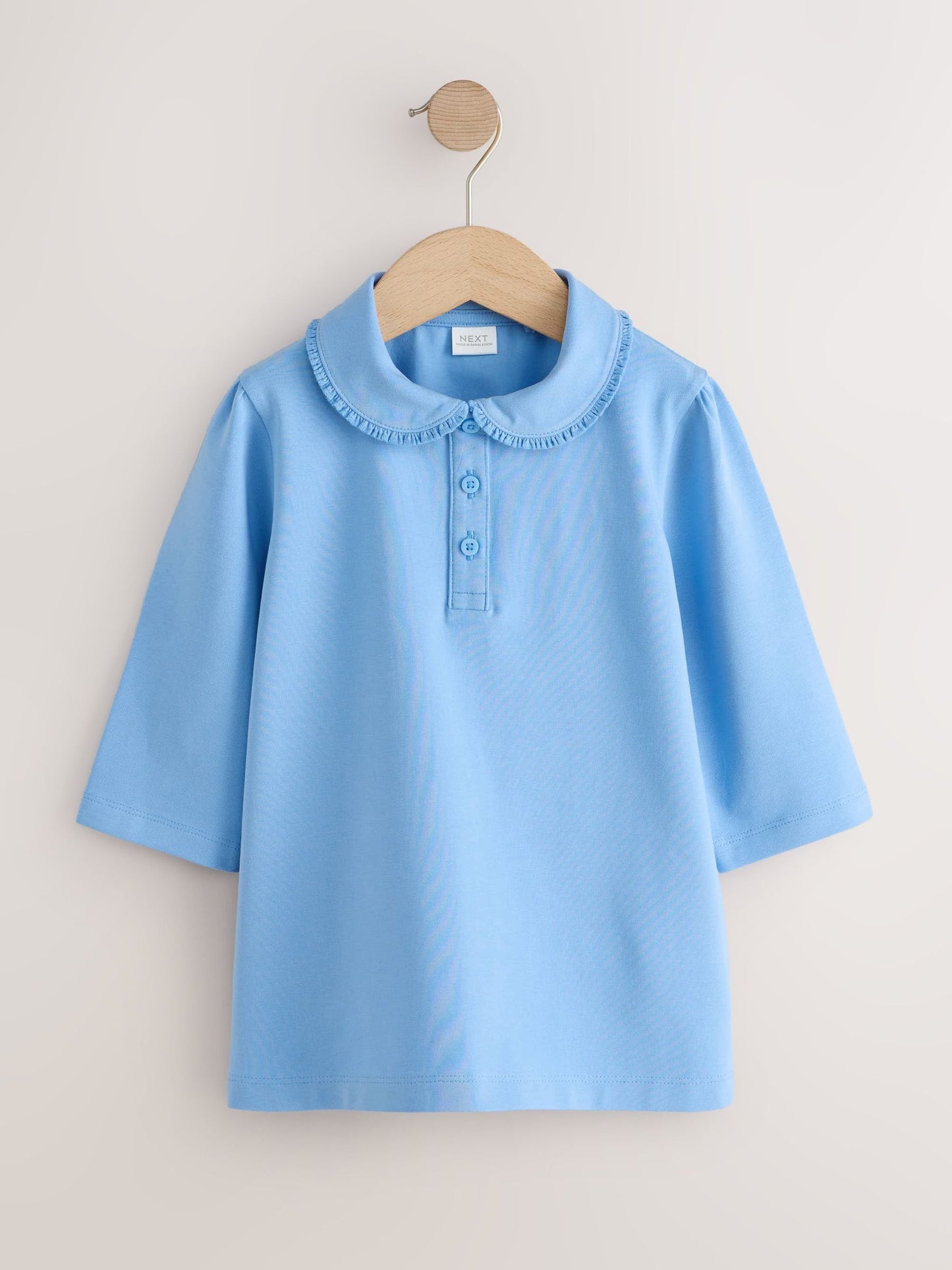 Dsiney Kidz - Blue 2 pack Girls Cotton Stretch Three Quarter Sleeve Frill Collar School Polo Tops (3-16yrs) image 3