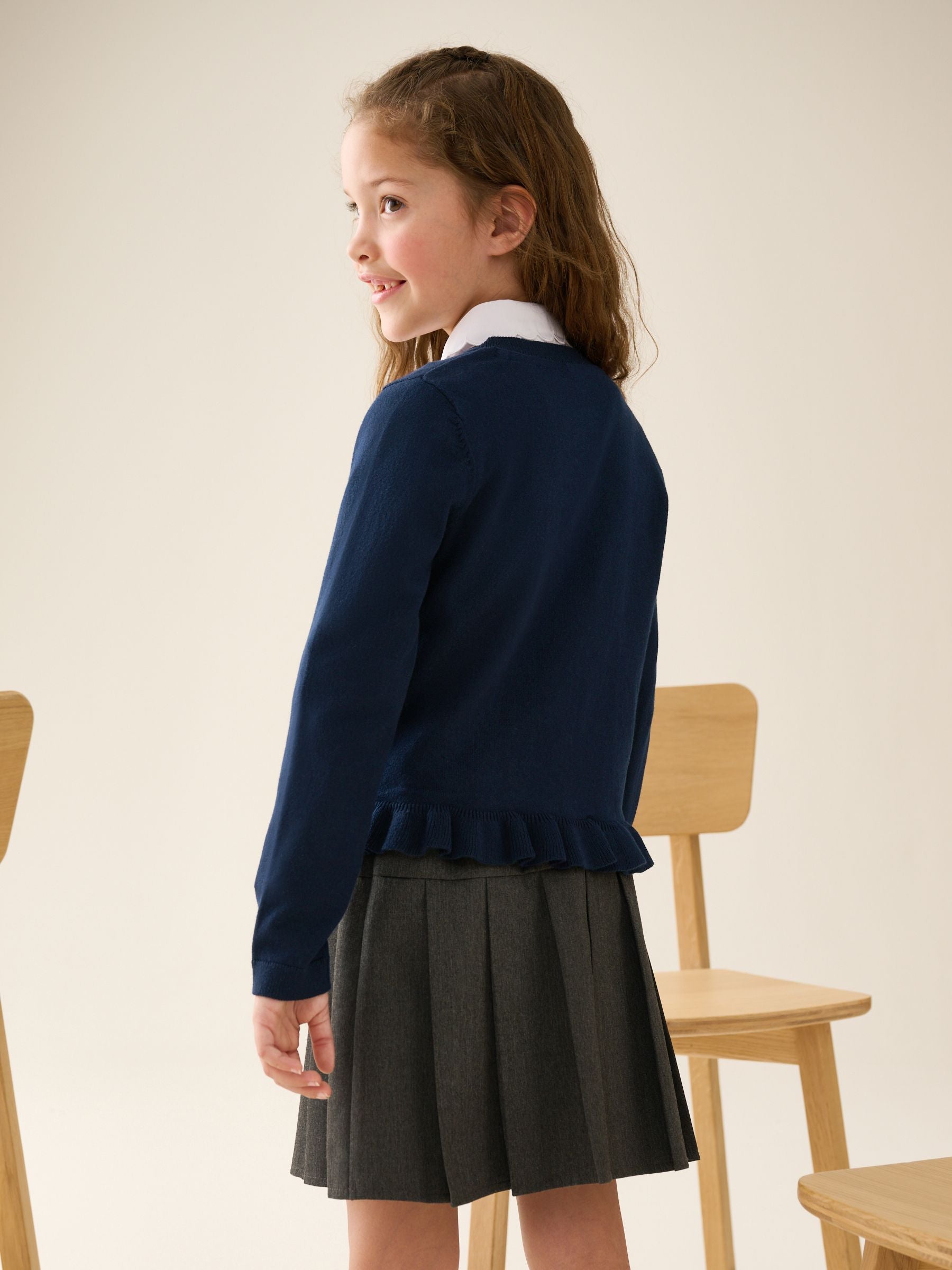 Dsiney Kidz - Navy Blue Cotton Rich Peplum School Cardigan (3-16yrs) image 3