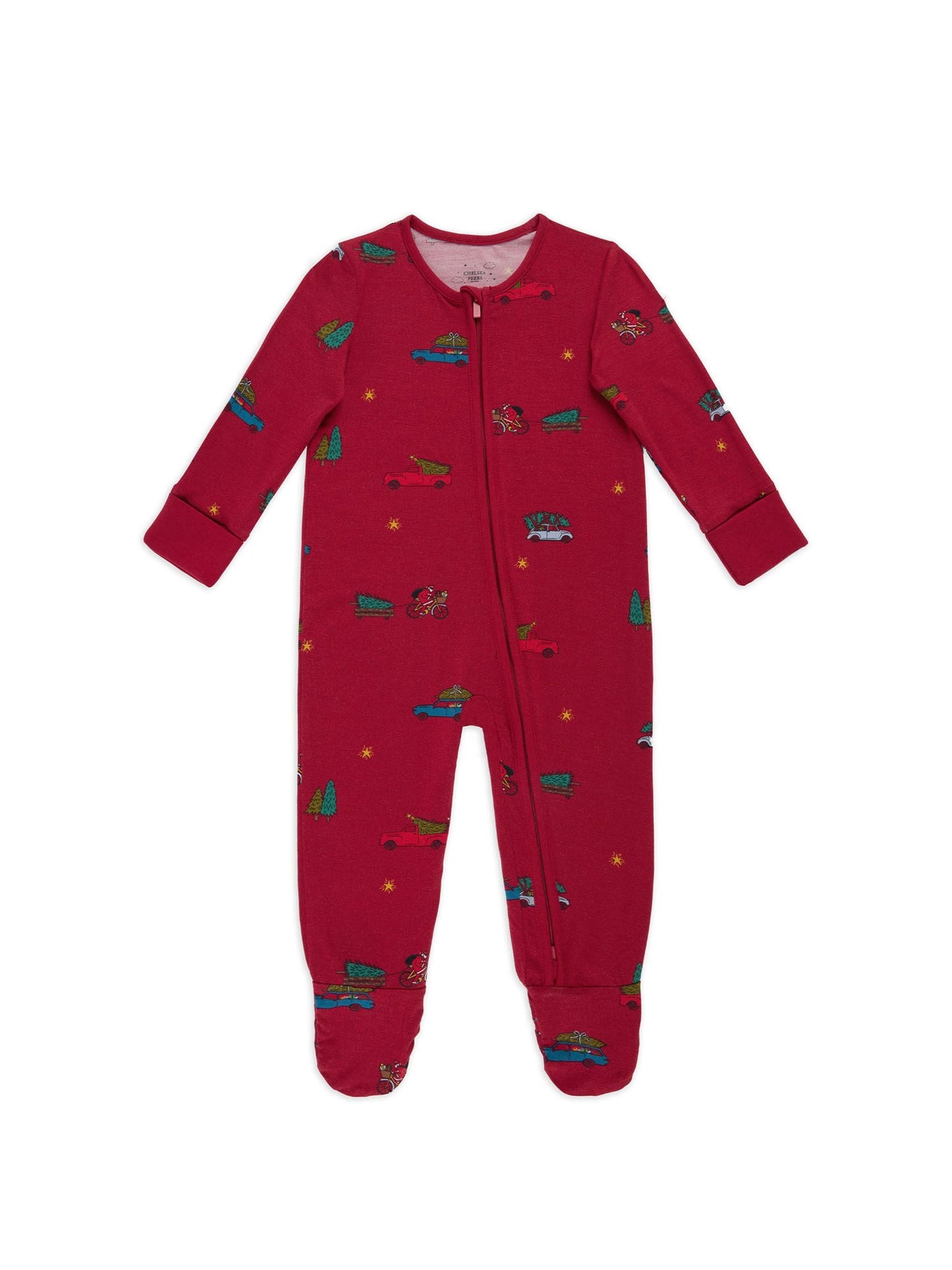 Chelsea Peers Red TENCEL™ Modal Christmas Tree Car Print Pyjamas image 1